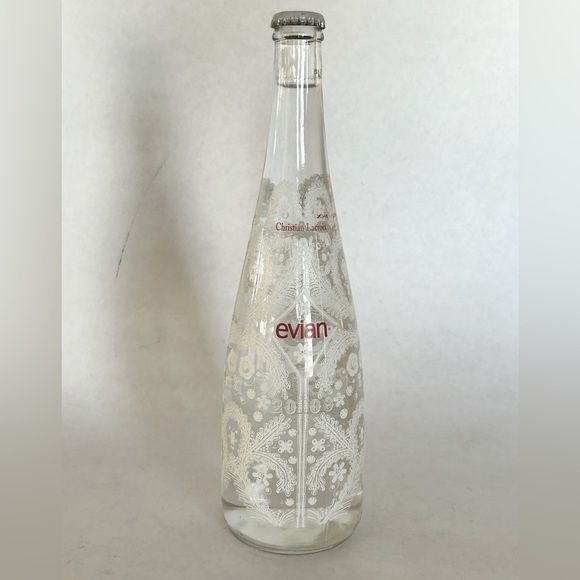 Evian Christian Lacroix 2008 Glass‎ Water Bottle Lace Snowflake Limited Sealed - Picture 1 of 4